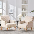 Fauteuil club moderne en lin gris/marron/bleu/bleu foncé avec accoudoirs arrondis et pieds en bois, un seul