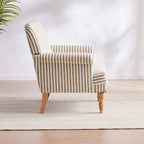 Fauteuil club moderne en lin gris/marron/bleu/bleu foncé avec accoudoirs arrondis et pieds en bois, un seul