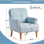 Fauteuil club moderne en lin gris/marron/bleu/bleu foncé avec accoudoirs arrondis et pieds en bois, un seul