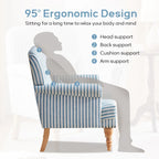 Fauteuil club moderne en lin gris/marron/bleu/bleu foncé avec accoudoirs arrondis et pieds en bois, un seul