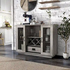 Buffet industriel avec rangement pour bouteilles de vin, chêne gris / chêne recyclé, 7 étagères