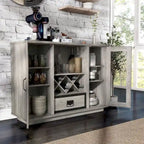 Buffet industriel avec rangement pour bouteilles de vin, chêne gris / chêne recyclé, 7 étagères