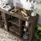 Buffet industriel avec rangement pour bouteilles de vin, chêne gris / chêne recyclé, 7 étagères