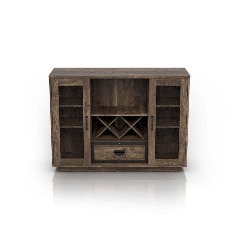 Buffet industriel avec rangement pour bouteilles de vin, chêne gris / chêne recyclé, 7 étagères
