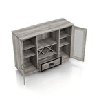 Buffet industriel avec rangement pour bouteilles de vin, chêne gris / chêne recyclé, 7 étagères