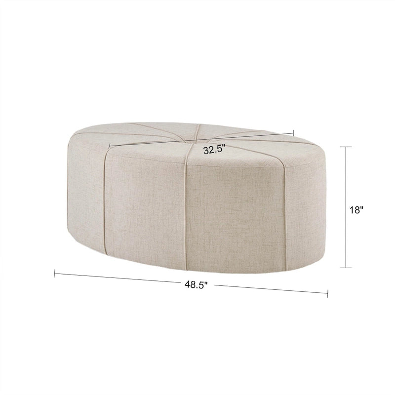 Repose-pieds ovale touffeté en tissu bleu / crème / gris, simple