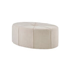 Repose-pieds ovale touffeté en tissu bleu / crème / gris, simple