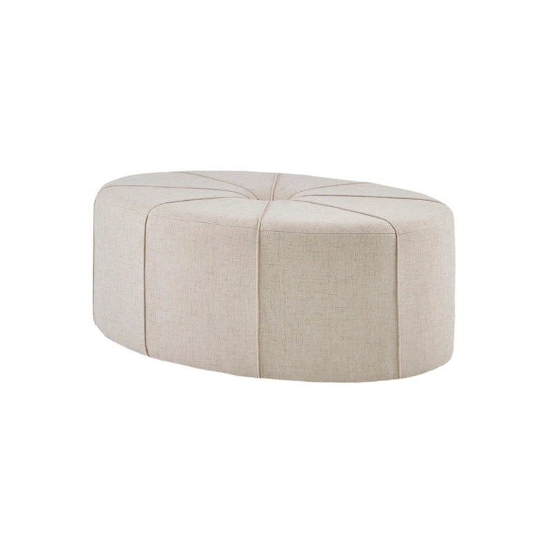 Repose-pieds ovale touffeté en tissu bleu / crème / gris, simple