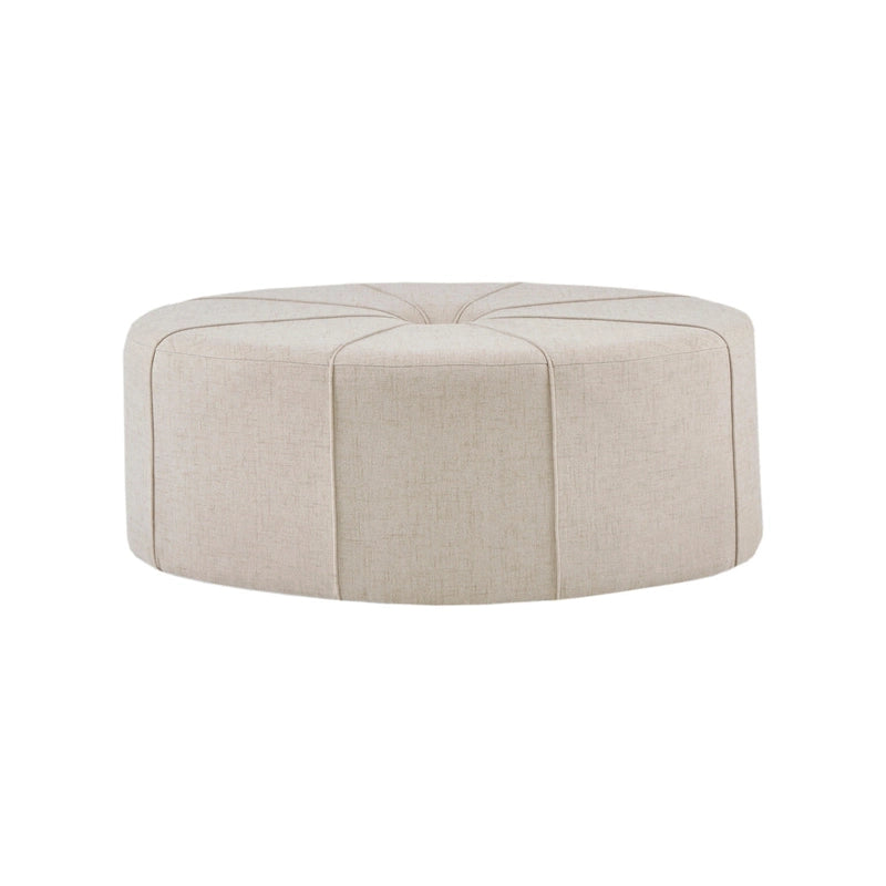 Repose-pieds ovale touffeté en tissu bleu / crème / gris, simple