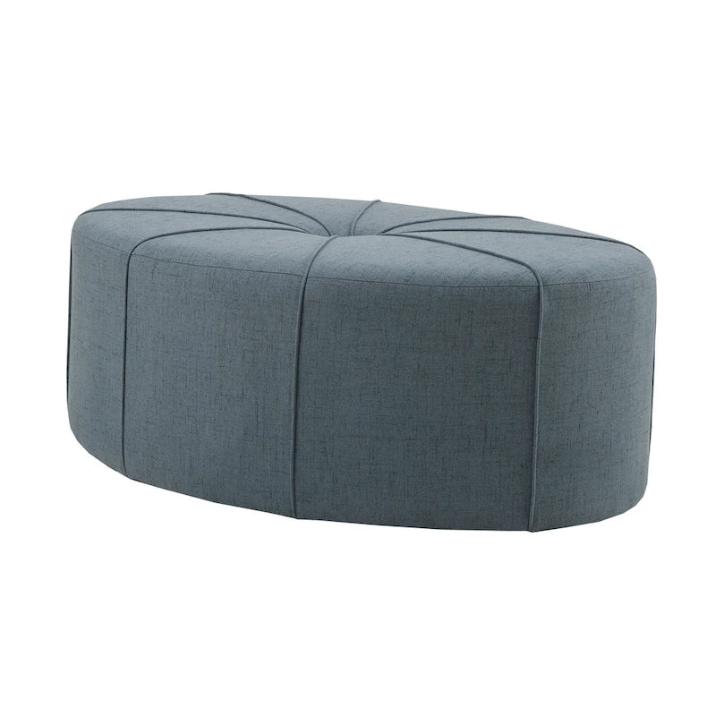 Repose-pieds ovale touffeté en tissu bleu / crème / gris, simple