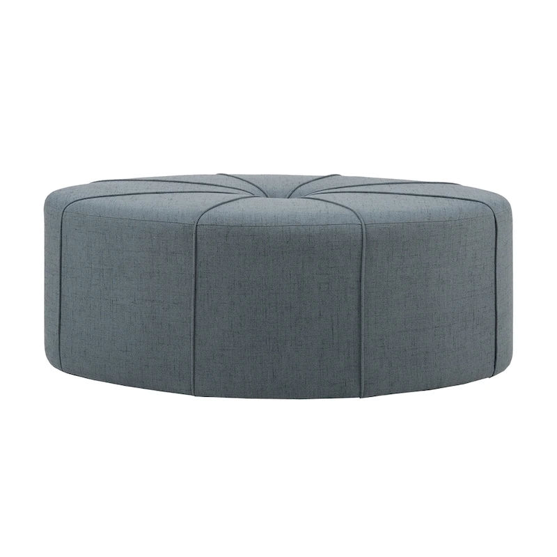 Repose-pieds ovale touffeté en tissu bleu / crème / gris, simple