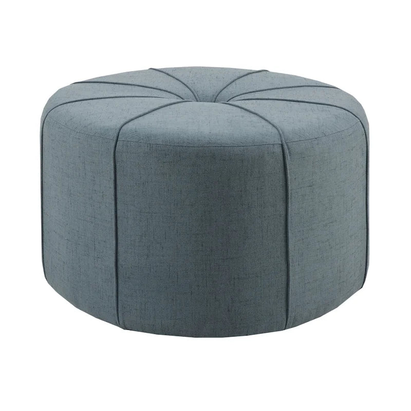 Repose-pieds ovale touffeté en tissu bleu / crème / gris, simple