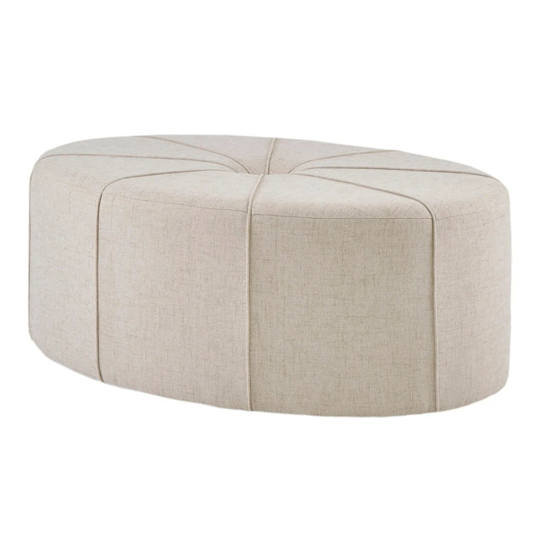 Repose-pieds ovale touffeté en tissu bleu / crème / gris, simple