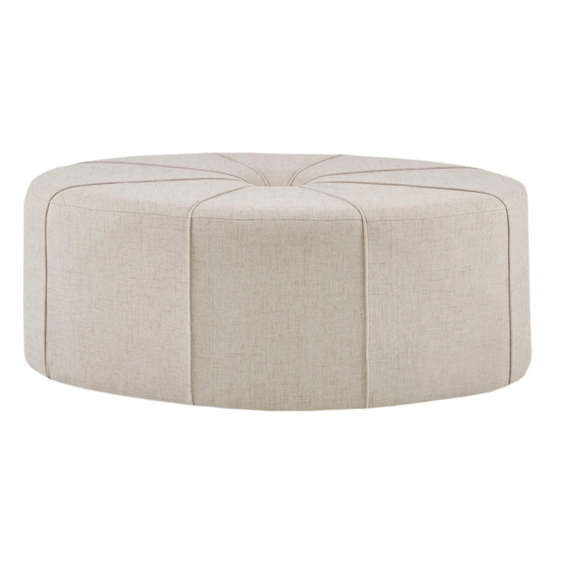 Repose-pieds ovale touffeté en tissu bleu / crème / gris, simple