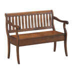 Banc de rangement traditionnel Elm / Noir antique avec dossier à lattes et accoudoirs volutes, 2 places