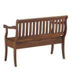 Banc de rangement traditionnel Elm / Noir antique avec dossier à lattes et accoudoirs volutes, 2 places