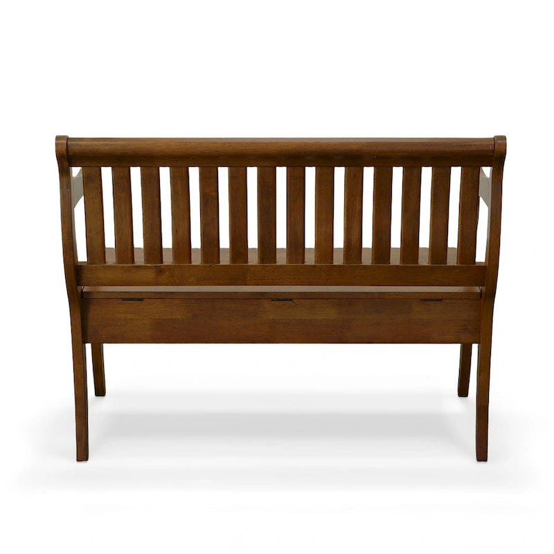 Banc de rangement traditionnel Elm / Noir antique avec dossier à lattes et accoudoirs volutes, 2 places