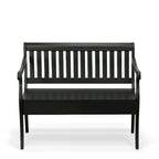 Banc de rangement traditionnel Elm / Noir antique avec dossier à lattes et accoudoirs volutes, 2 places