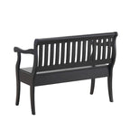 Banc de rangement traditionnel Elm / Noir antique avec dossier à lattes et accoudoirs volutes, 2 places