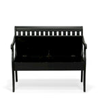 Banc de rangement traditionnel Elm / Noir antique avec dossier à lattes et accoudoirs volutes, 2 places