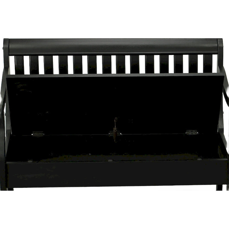Banc de rangement traditionnel Elm / Noir antique avec dossier à lattes et accoudoirs volutes, 2 places