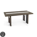 Table de salle à manger rectangulaire contemporaine de 193 cm avec incrustation en verre, gris/noir, pieds blocs larges, pour 6 personnes