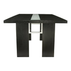 Table de salle à manger rectangulaire contemporaine de 193 cm avec incrustation en verre, gris/noir, pieds blocs larges, pour 6 personnes