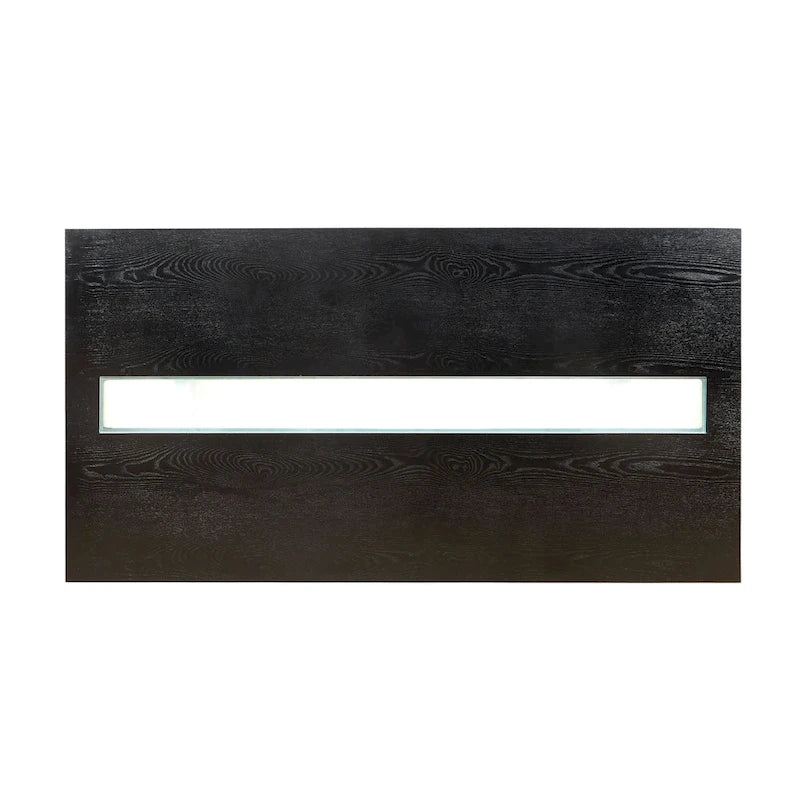 Table de salle à manger rectangulaire contemporaine de 193 cm avec incrustation en verre, gris/noir, pieds blocs larges, pour 6 personnes