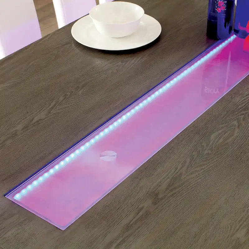 Table de salle à manger rectangulaire contemporaine de 193 cm avec incrustation en verre, gris/noir, pieds blocs larges, pour 6 personnes