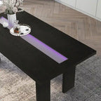 Table de salle à manger rectangulaire contemporaine de 193 cm avec incrustation en verre, gris/noir, pieds blocs larges, pour 6 personnes
