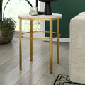Table d'appoint ronde moderne glam en laiton/bronze noirci avec plateau en faux marbre et cadre géométrique en acier
