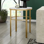 Table d'appoint ronde moderne glam en laiton/bronze noirci avec plateau en faux marbre et cadre géométrique en acier