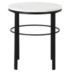 Table d'appoint ronde moderne glam en laiton/bronze noirci avec plateau en faux marbre et cadre géométrique en acier
