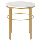 Table d'appoint ronde moderne glam en laiton/bronze noirci avec plateau en faux marbre et cadre géométrique en acier