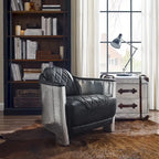 Fauteuil d'appoint rétro industriel en cuir pleine fleur kaki / noir / cognac / marron / gris avec cadre en aluminium, simple