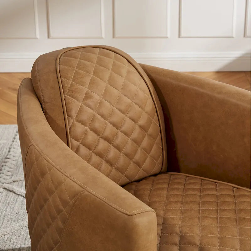 Fauteuil d'appoint rétro industriel en cuir pleine fleur kaki / noir / cognac / marron / gris avec cadre en aluminium, simple