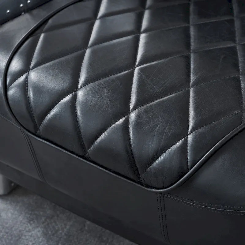 Fauteuil d'appoint rétro industriel en cuir pleine fleur kaki / noir / cognac / marron / gris avec cadre en aluminium, simple