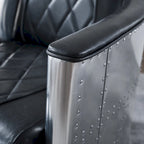 Fauteuil d'appoint rétro industriel en cuir pleine fleur kaki / noir / cognac / marron / gris avec cadre en aluminium, simple
