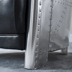 Fauteuil d'appoint rétro industriel en cuir pleine fleur kaki / noir / cognac / marron / gris avec cadre en aluminium, simple