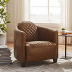 Fauteuil d'appoint rétro industriel en cuir pleine fleur kaki / noir / cognac / marron / gris avec cadre en aluminium, simple