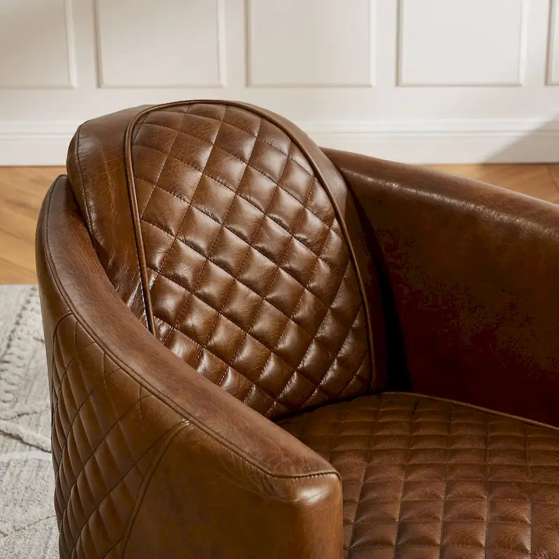 Fauteuil d'appoint rétro industriel en cuir pleine fleur kaki / noir / cognac / marron / gris avec cadre en aluminium, simple