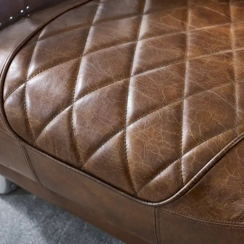 Fauteuil d'appoint rétro industriel en cuir pleine fleur kaki / noir / cognac / marron / gris avec cadre en aluminium, simple