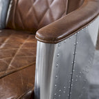 Fauteuil d'appoint rétro industriel en cuir pleine fleur kaki / noir / cognac / marron / gris avec cadre en aluminium, simple