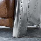 Fauteuil d'appoint rétro industriel en cuir pleine fleur kaki / noir / cognac / marron / gris avec cadre en aluminium, simple