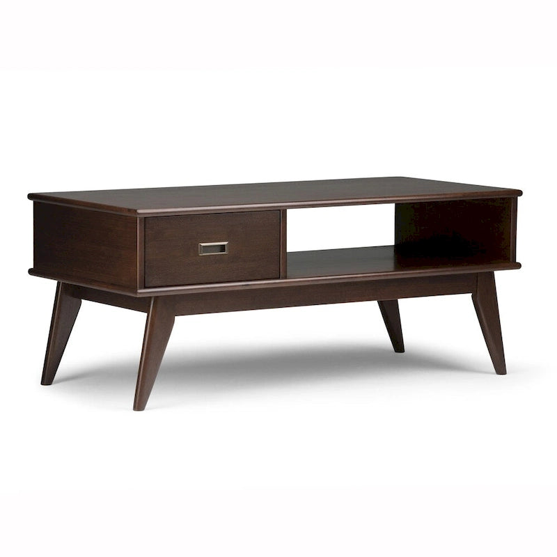 Table Basse Mid-Century Moderne, Brun Fauve / Brun Teck, Rectangulaire avec Rangement