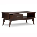 Table Basse Mid-Century Moderne, Brun Fauve / Brun Teck, Rectangulaire avec Rangement