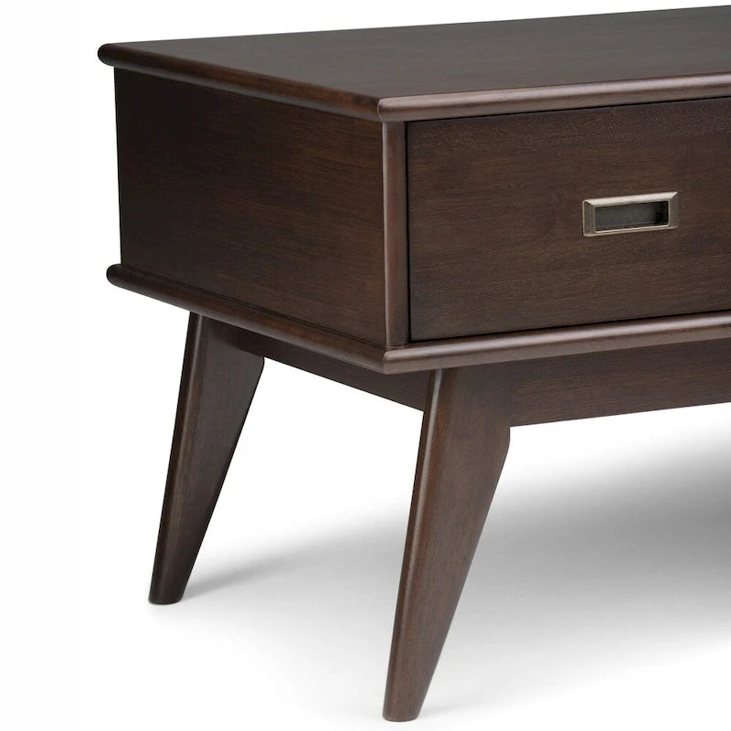 Table Basse Mid-Century Moderne, Brun Fauve / Brun Teck, Rectangulaire avec Rangement