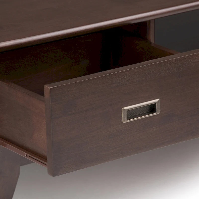 Table Basse Mid-Century Moderne, Brun Fauve / Brun Teck, Rectangulaire avec Rangement