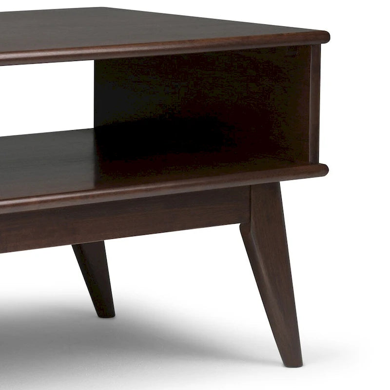 Table Basse Mid-Century Moderne, Brun Fauve / Brun Teck, Rectangulaire avec Rangement