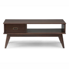 Table Basse Mid-Century Moderne, Brun Fauve / Brun Teck, Rectangulaire avec Rangement
